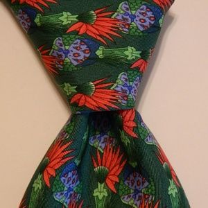 LEONARD PARIS Silk Necktie ITALY Green/Red EUC